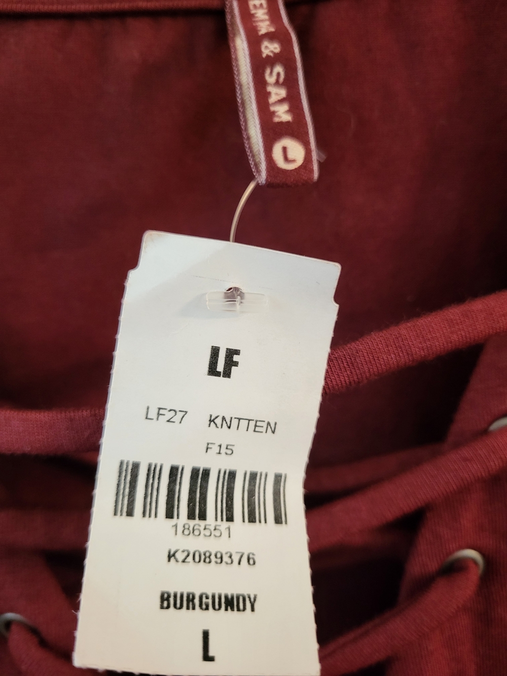 Emma & Sam Women's Burgundy Long Sleeve Lace-Up V-Neck Top - Size L - Picture 3 of 6